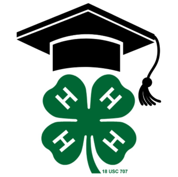 The 4-H clover wearing a black graduation cap