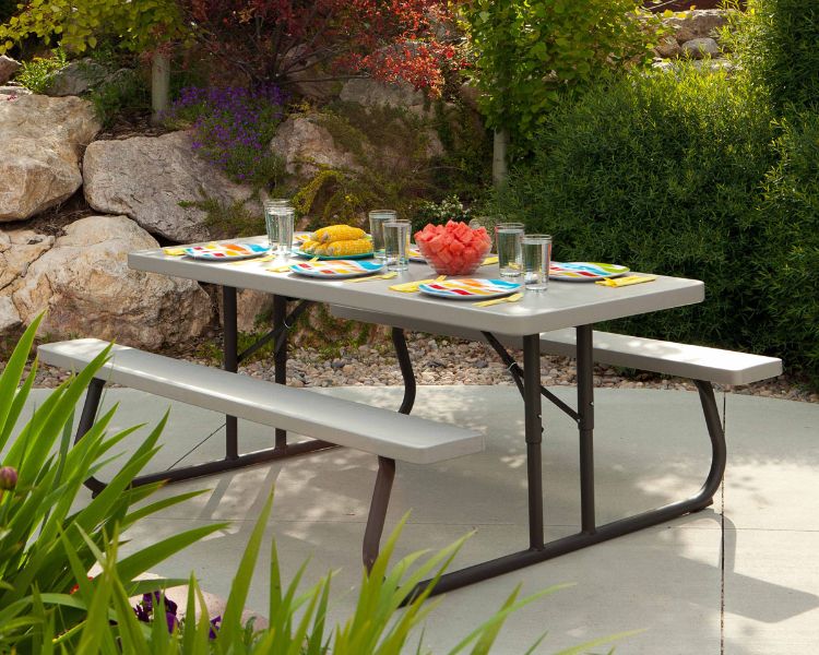 A picnic table.