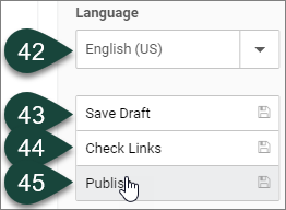 Showing the final steps buttons, including Language, Save Draft, Check Links and Publish.