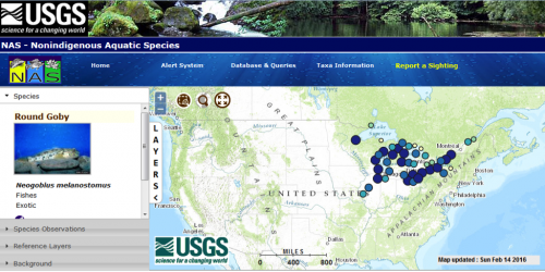 map of round goby range in U.S.